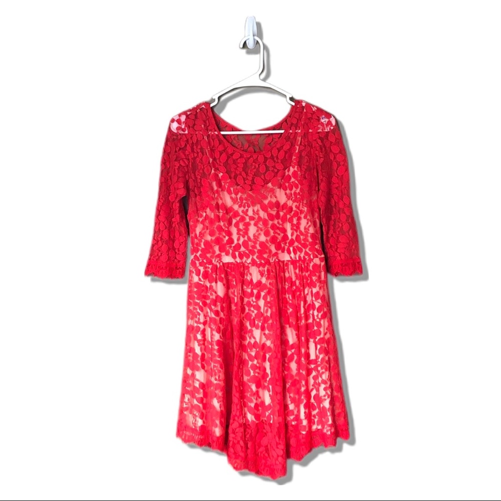 Free People Red Lace Dress-a7 - Picture 4 of 8